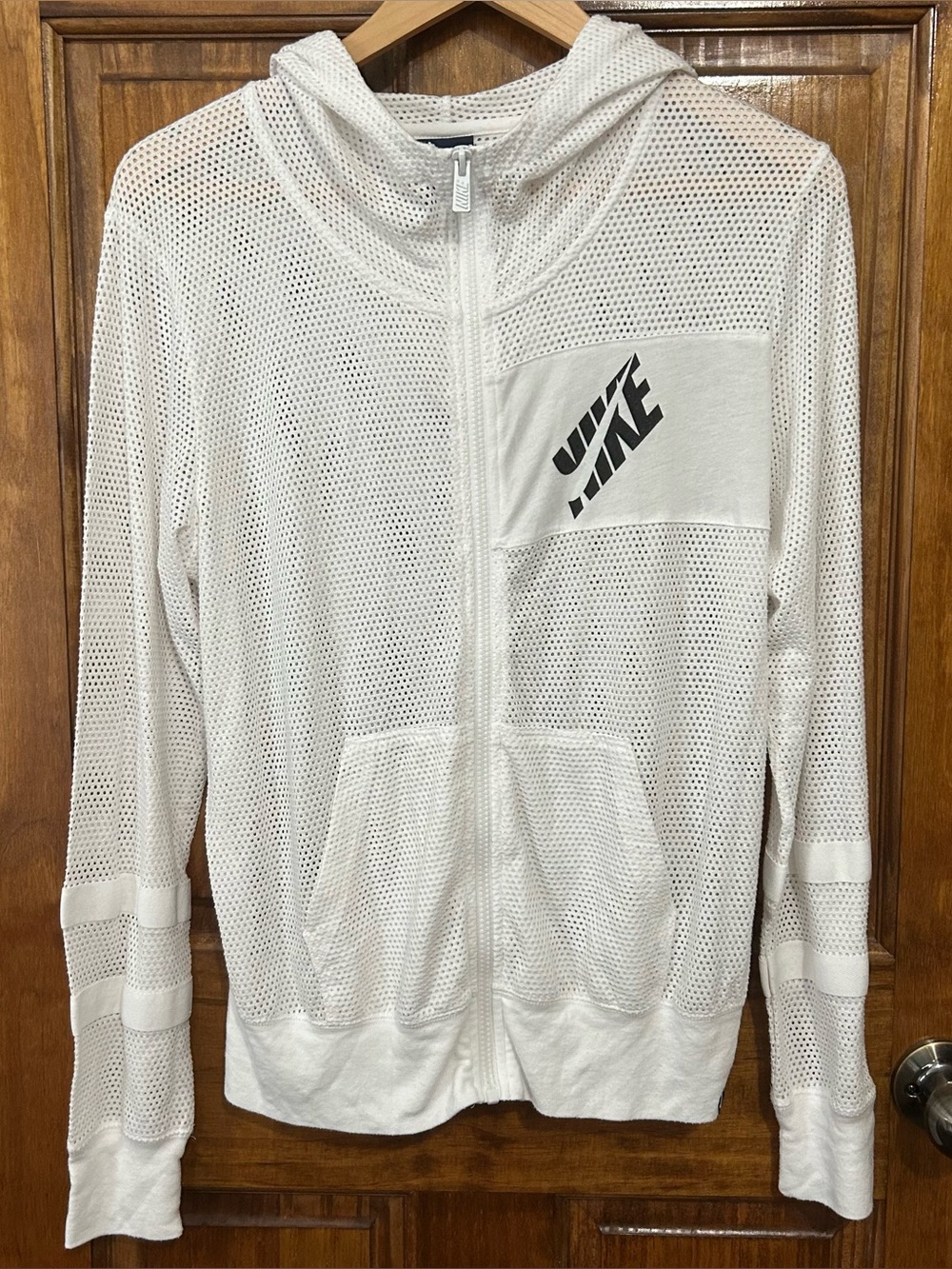 Nike Full Zip Up Long Sleeve Hoodie Jacket White Mesh Women’s Large